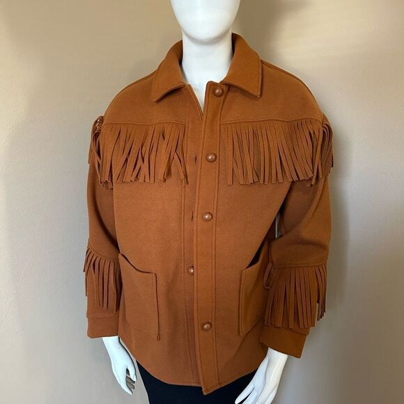 NWT Forever 21 Faux Suede Fringe Shacket - Ginger - Picture 4 of 12